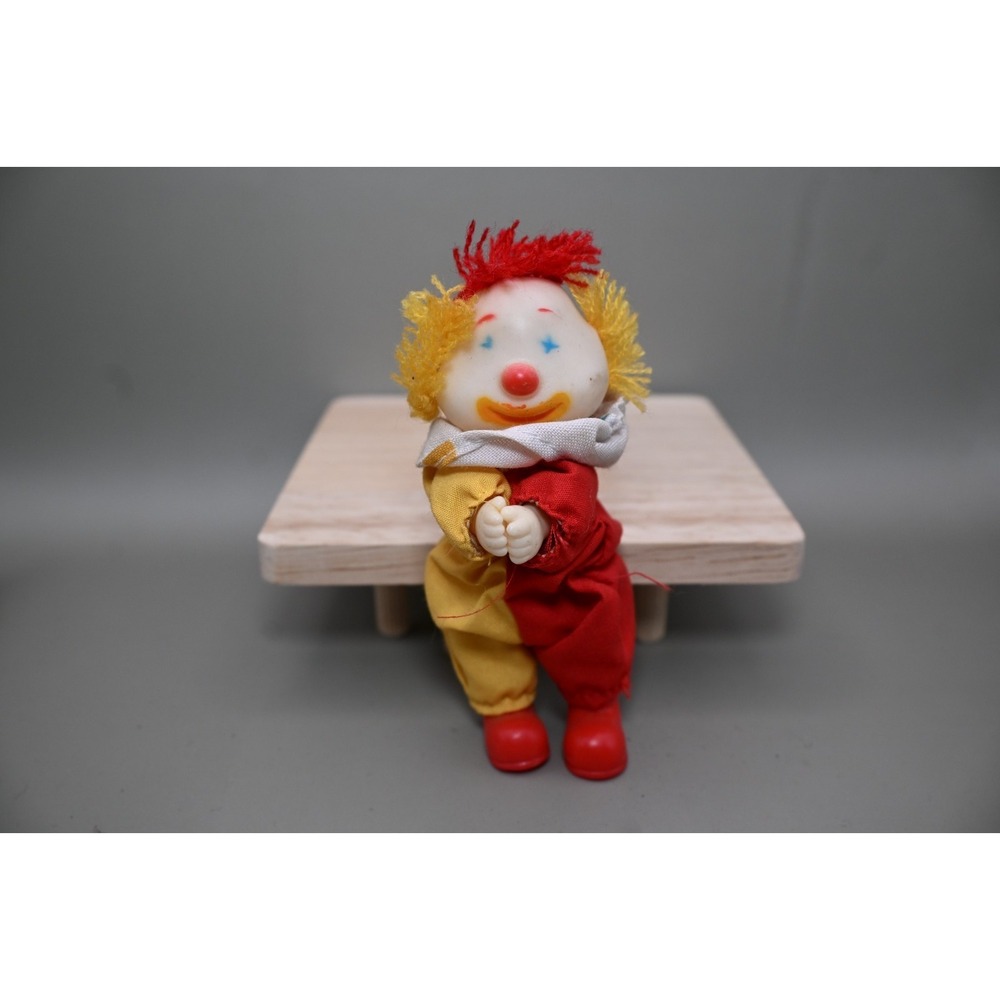 Vintage 1985 Dakin Style Clown Pencil Hugger Clip On Toy Red Yellow Figure